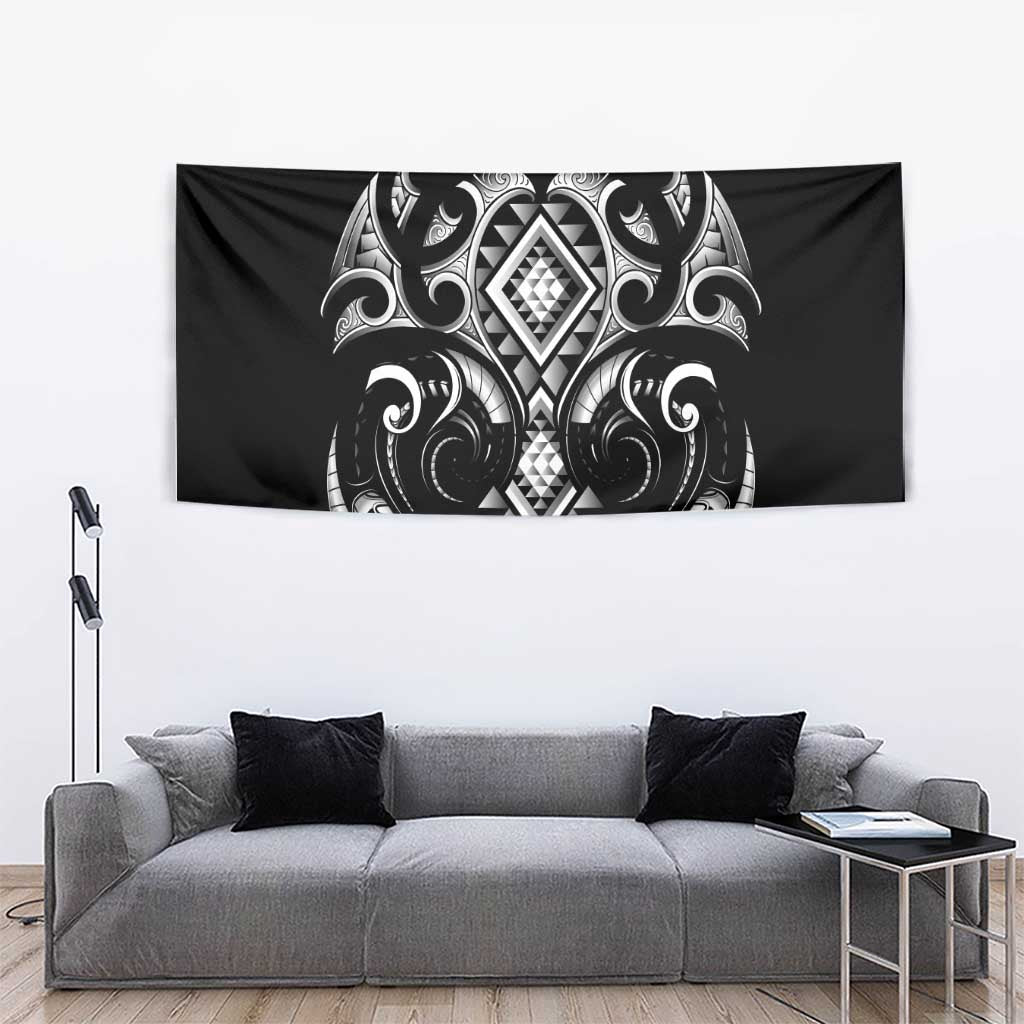 Black Ngaru Taniko With Aotearoa Maori Tattoo Tapestry