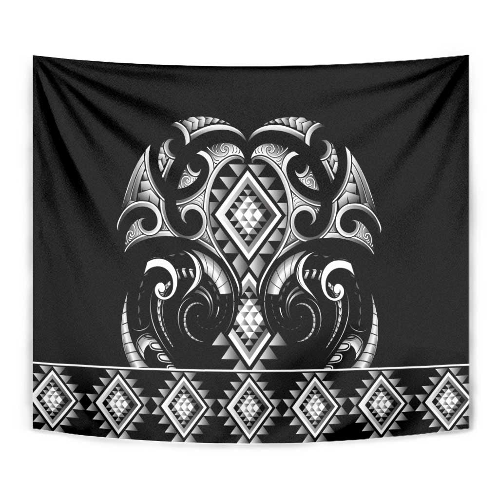 Black Ngaru Taniko With Aotearoa Maori Tattoo Tapestry