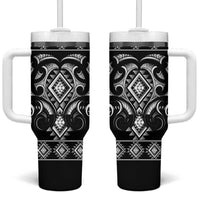 Black Ngaru Taniko With Aotearoa Maori Tattoo Tumbler With Handle