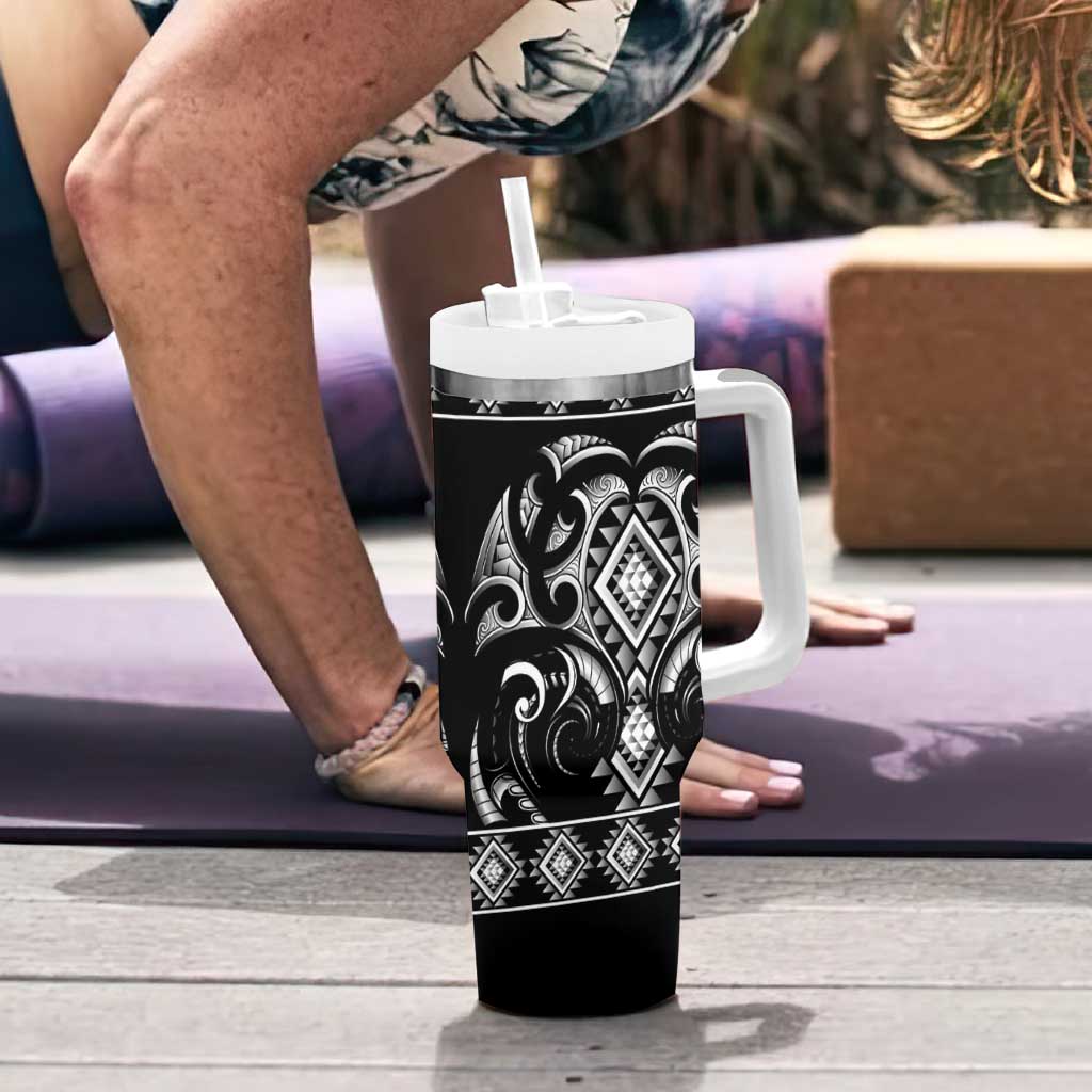 Black Ngaru Taniko With Aotearoa Maori Tattoo Tumbler With Handle