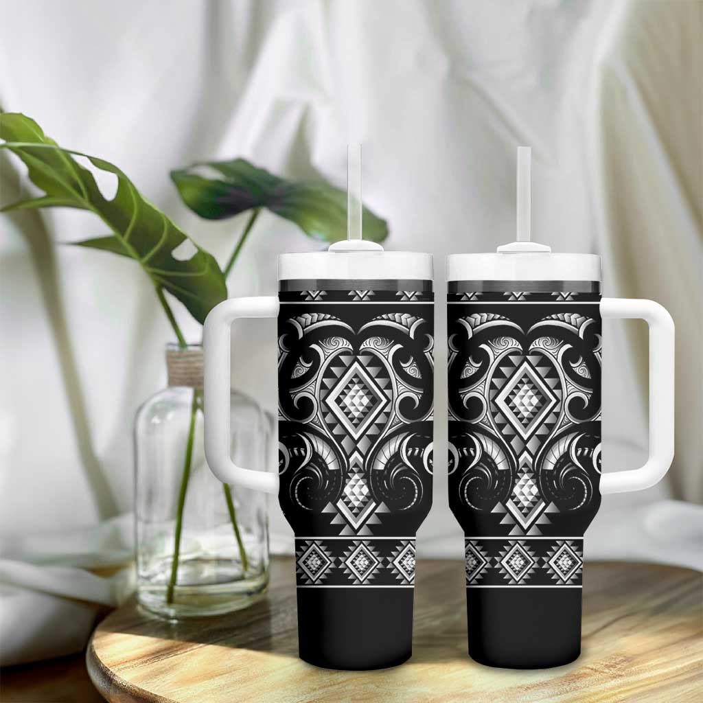 Black Ngaru Taniko With Aotearoa Maori Tattoo Tumbler With Handle