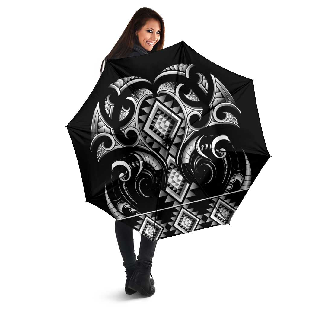 Black Ngaru Taniko With Aotearoa Maori Tattoo Umbrella - Polynesian Pride