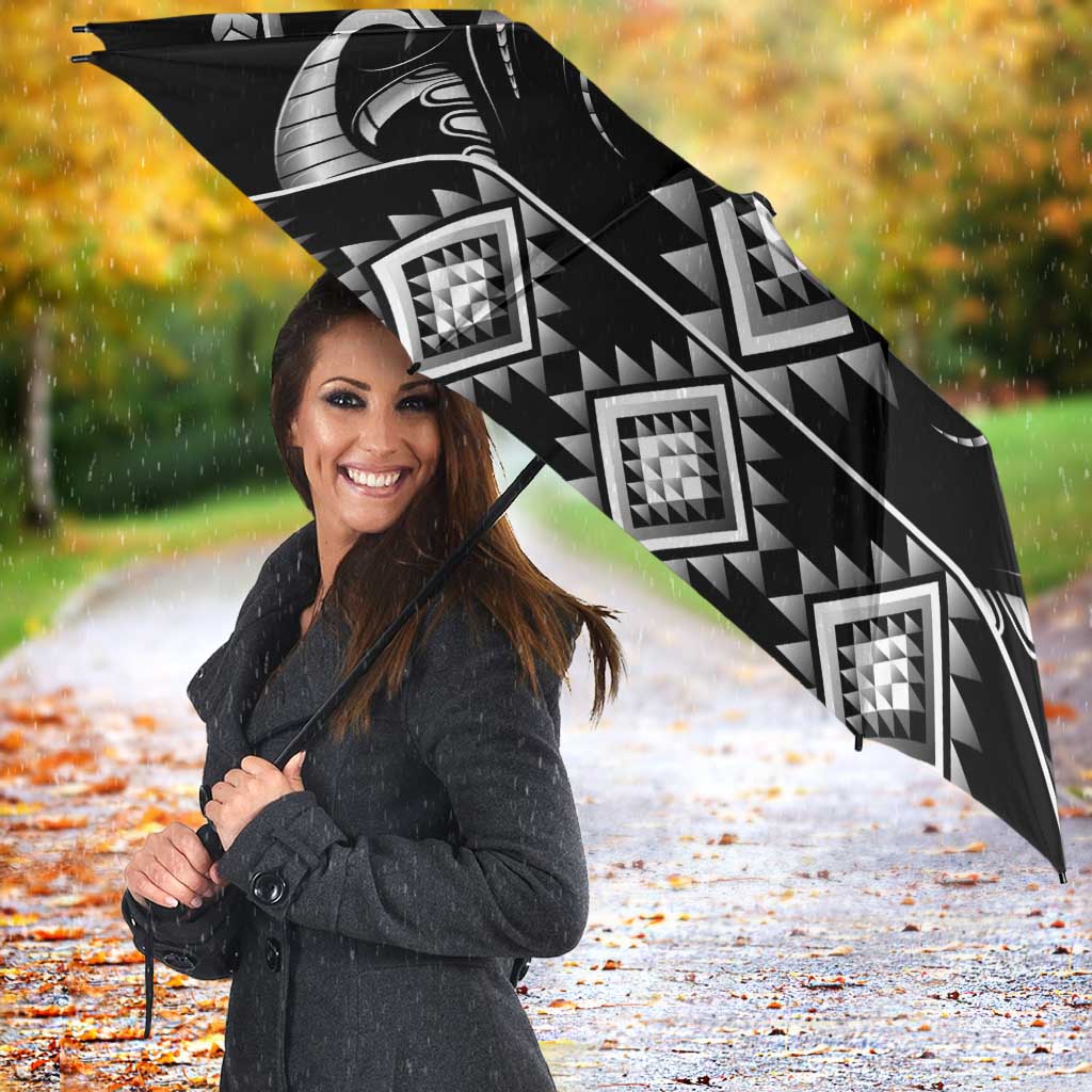 Black Ngaru Taniko With Aotearoa Maori Tattoo Umbrella - Polynesian Pride