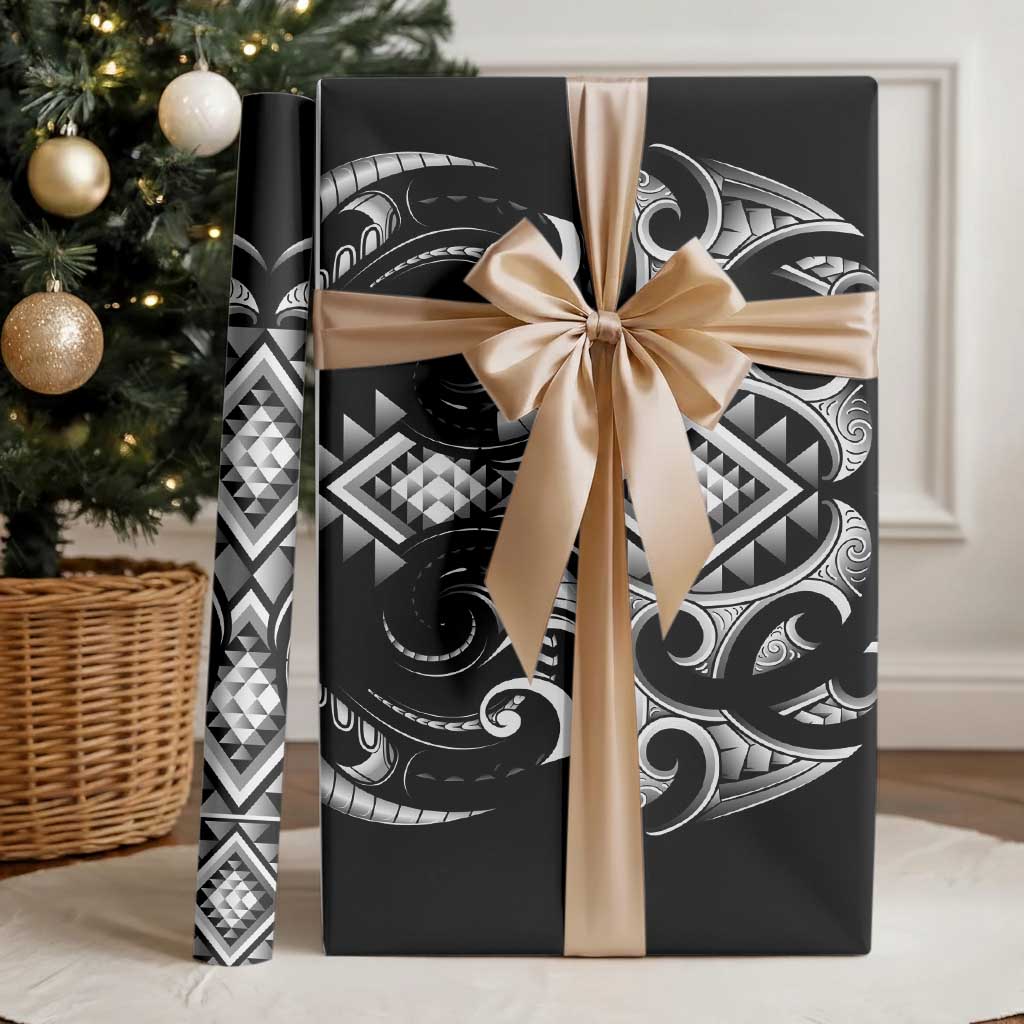 Black Ngaru Taniko With Aotearoa Maori Tattoo Wrapping Paper - Polynesian Pride