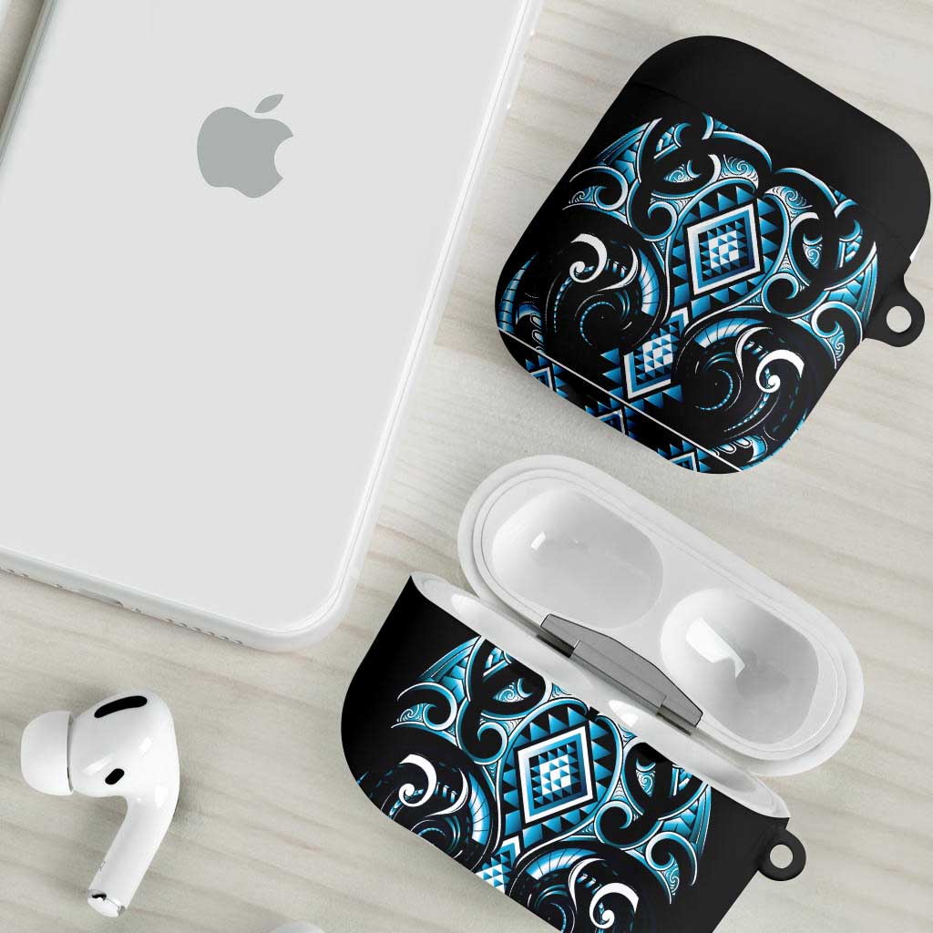 Blue Ngaru Taniko With Aotearoa Maori Tattoo AirPods Case - Polynesian Pride