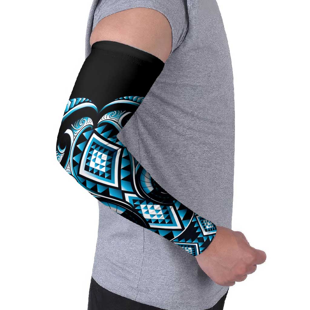 Blue Ngaru Taniko With Aotearoa Maori Tattoo Arm Sleeves - Polynesian Pride