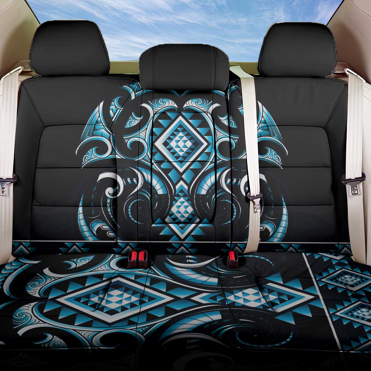 Blue Ngaru Taniko With Aotearoa Maori Tattoo Back Car Seat Cover