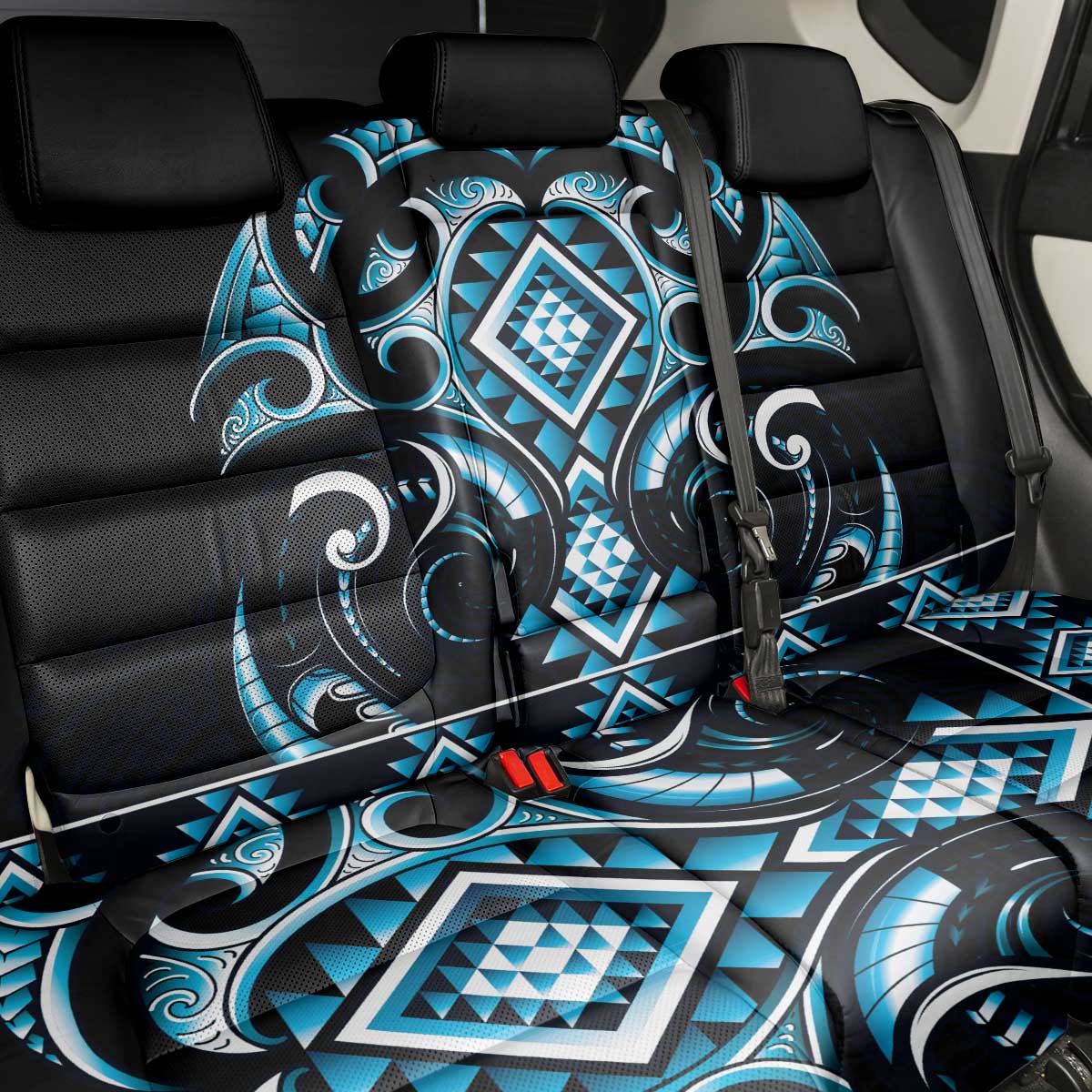 Blue Ngaru Taniko With Aotearoa Maori Tattoo Back Car Seat Cover
