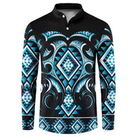 Blue Ngaru Taniko With Aotearoa Maori Tattoo Button Sweatshirt LT14 Blue - Polynesian Pride