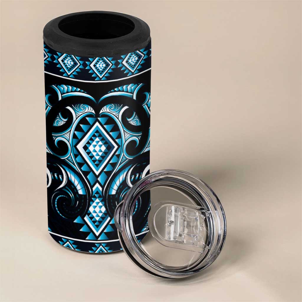 Blue Ngaru Taniko With Aotearoa Maori Tattoo 4 in 1 Can Cooler Tumbler