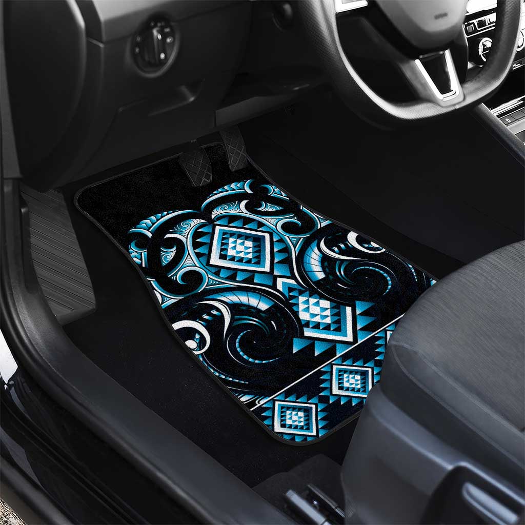 Blue Ngaru Taniko With Aotearoa Maori Tattoo Car Mats