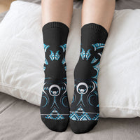 Blue Ngaru Taniko With Aotearoa Maori Tattoo Crew Socks LT14 - Polynesian Pride