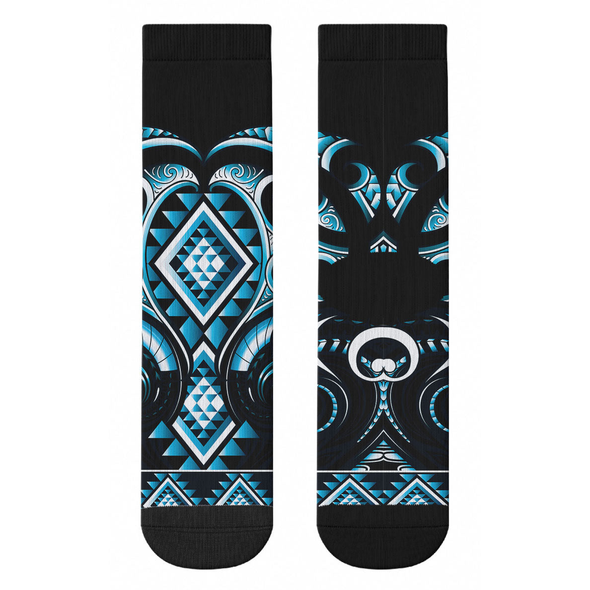 Blue Ngaru Taniko With Aotearoa Maori Tattoo Crew Socks LT14 - Polynesian Pride