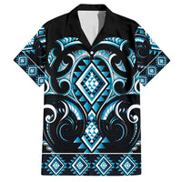 Blue Ngaru Taniko With Aotearoa Maori Tattoo Family Matching Long Sleeve Bodycon Dress and Hawaiian Shirt LT14 Dad's Shirt - Short Sleeve Blue - Polynesian Pride