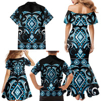 Blue Ngaru Taniko With Aotearoa Maori Tattoo Family Matching Mermaid Dress and Hawaiian Shirt LT14 - Polynesian Pride