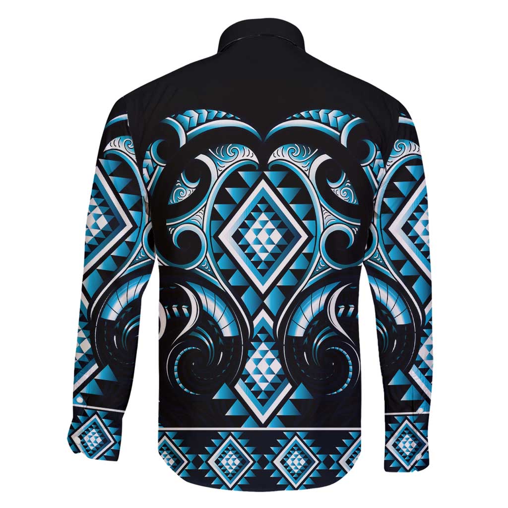 Blue Ngaru Taniko With Aotearoa Maori Tattoo Family Matching Mermaid Dress and Hawaiian Shirt LT14 - Polynesian Pride