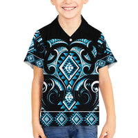 Blue Ngaru Taniko With Aotearoa Maori Tattoo Family Matching Puletasi and Hawaiian Shirt LT14 Son's Shirt Blue - Polynesian Pride