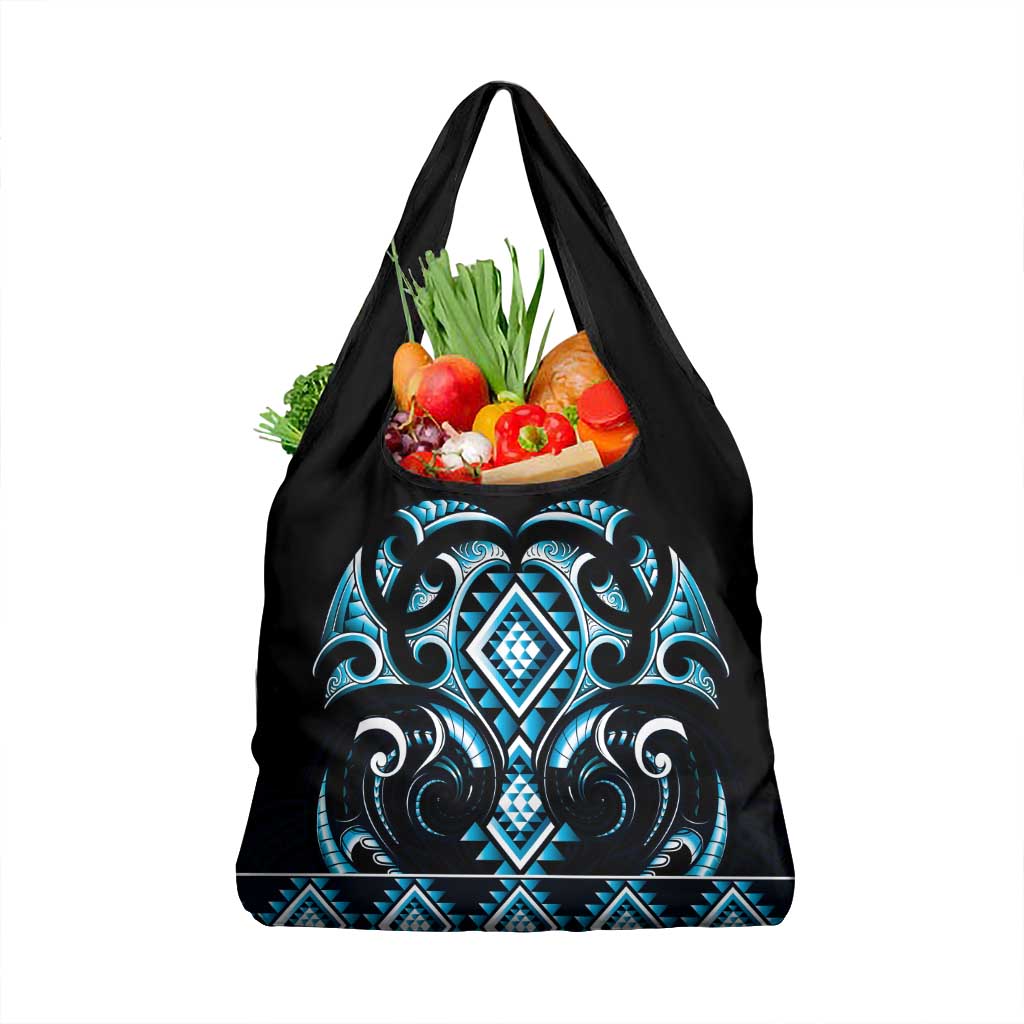 Blue Ngaru Taniko With Aotearoa Maori Tattoo Grocery Bag