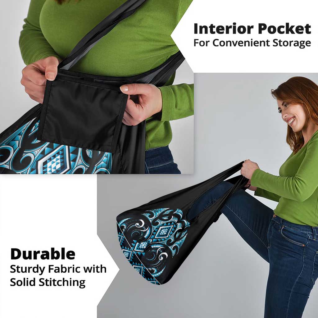 Blue Ngaru Taniko With Aotearoa Maori Tattoo Grocery Bag