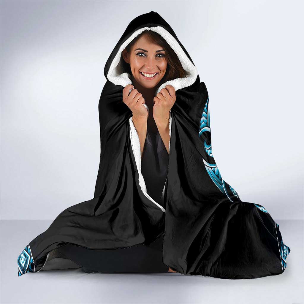 Blue Ngaru Taniko With Aotearoa Maori Tattoo Hooded Blanket