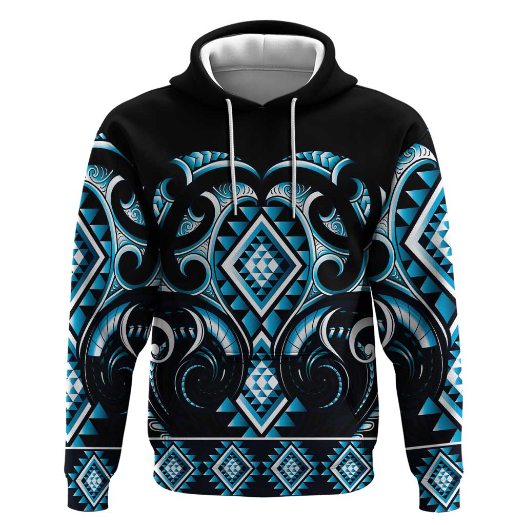 Blue Ngaru Taniko With Aotearoa Maori Tattoo Hoodie