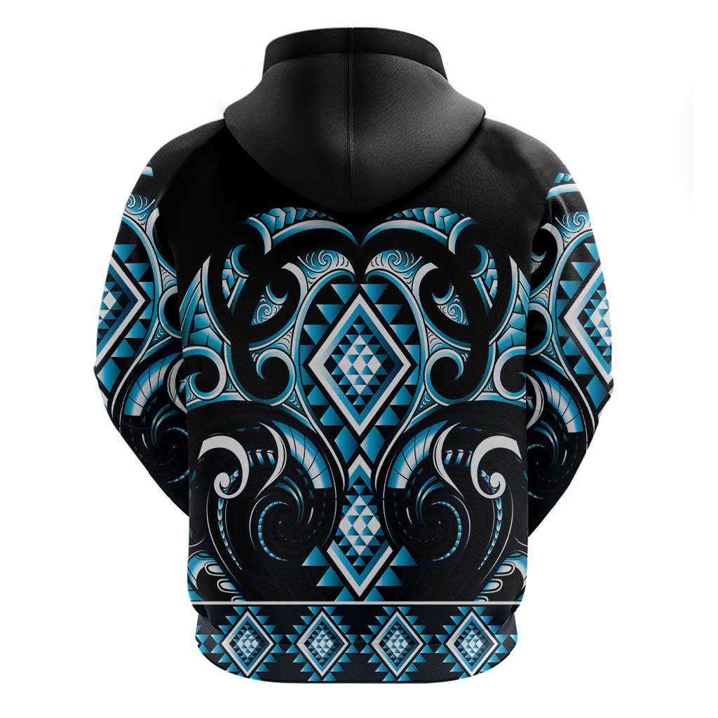 Blue Ngaru Taniko With Aotearoa Maori Tattoo Hoodie