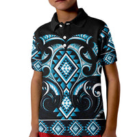 Blue Ngaru Taniko With Aotearoa Maori Tattoo Kid Polo Shirt