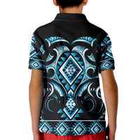 Blue Ngaru Taniko With Aotearoa Maori Tattoo Kid Polo Shirt