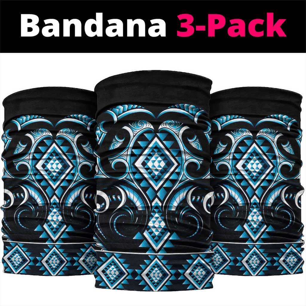 Blue Ngaru Taniko With Aotearoa Maori Tattoo Neck Gaiter - Polynesian Pride