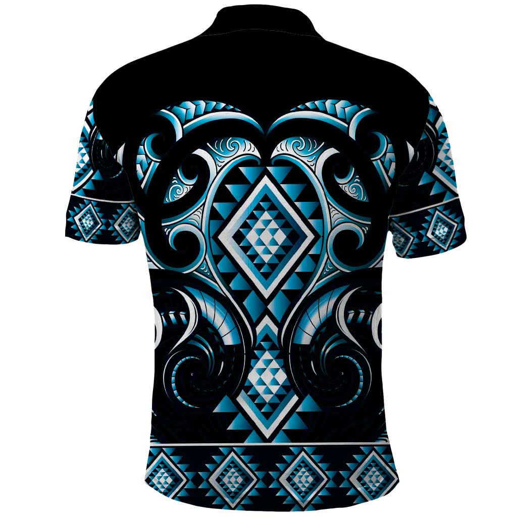 Blue Ngaru Taniko With Aotearoa Maori Tattoo Polo Shirt