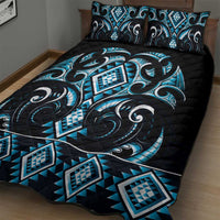 Blue Ngaru Taniko With Aotearoa Maori Tattoo Quilt Bed Set
