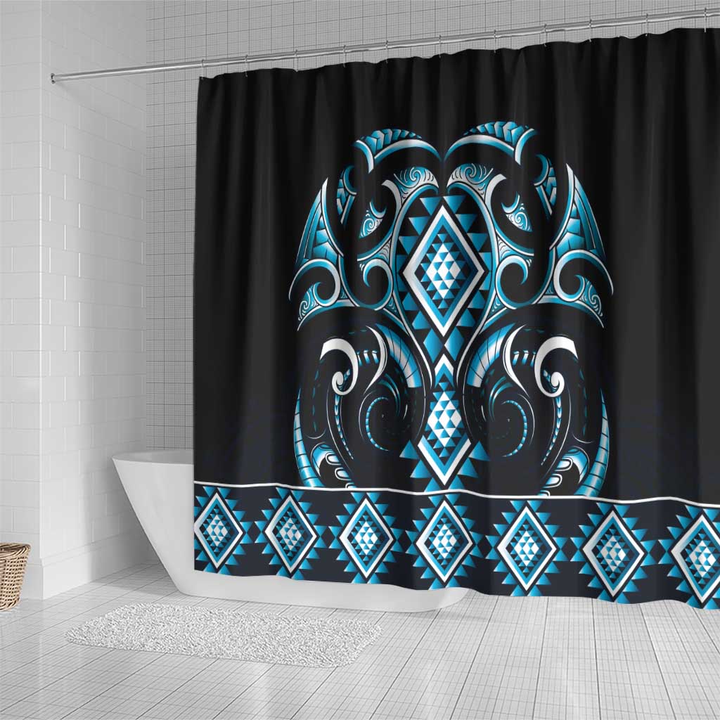 Blue Ngaru Taniko With Aotearoa Maori Tattoo Shower Curtain