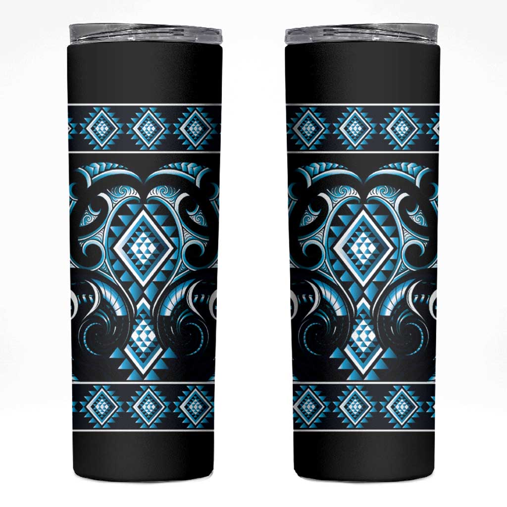 Blue Ngaru Taniko With Aotearoa Maori Tattoo Skinny Tumbler