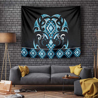 Blue Ngaru Taniko With Aotearoa Maori Tattoo Tapestry