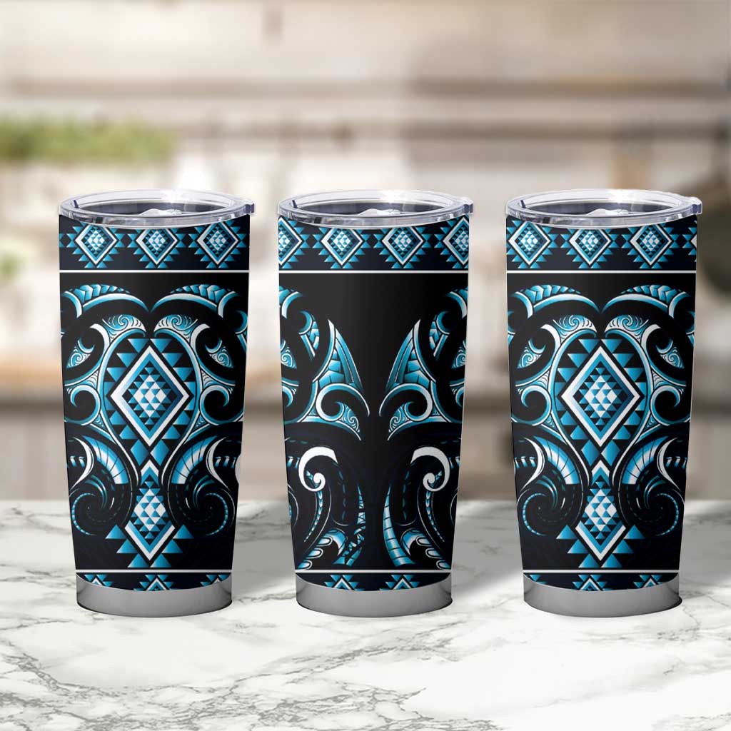 Blue Ngaru Taniko With Aotearoa Maori Tattoo Tumbler Cup