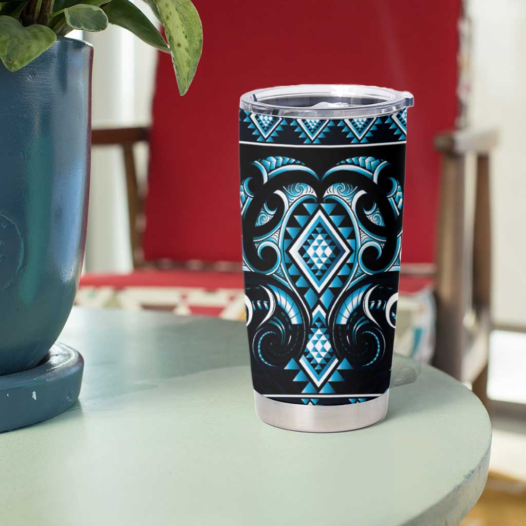 Blue Ngaru Taniko With Aotearoa Maori Tattoo Tumbler Cup