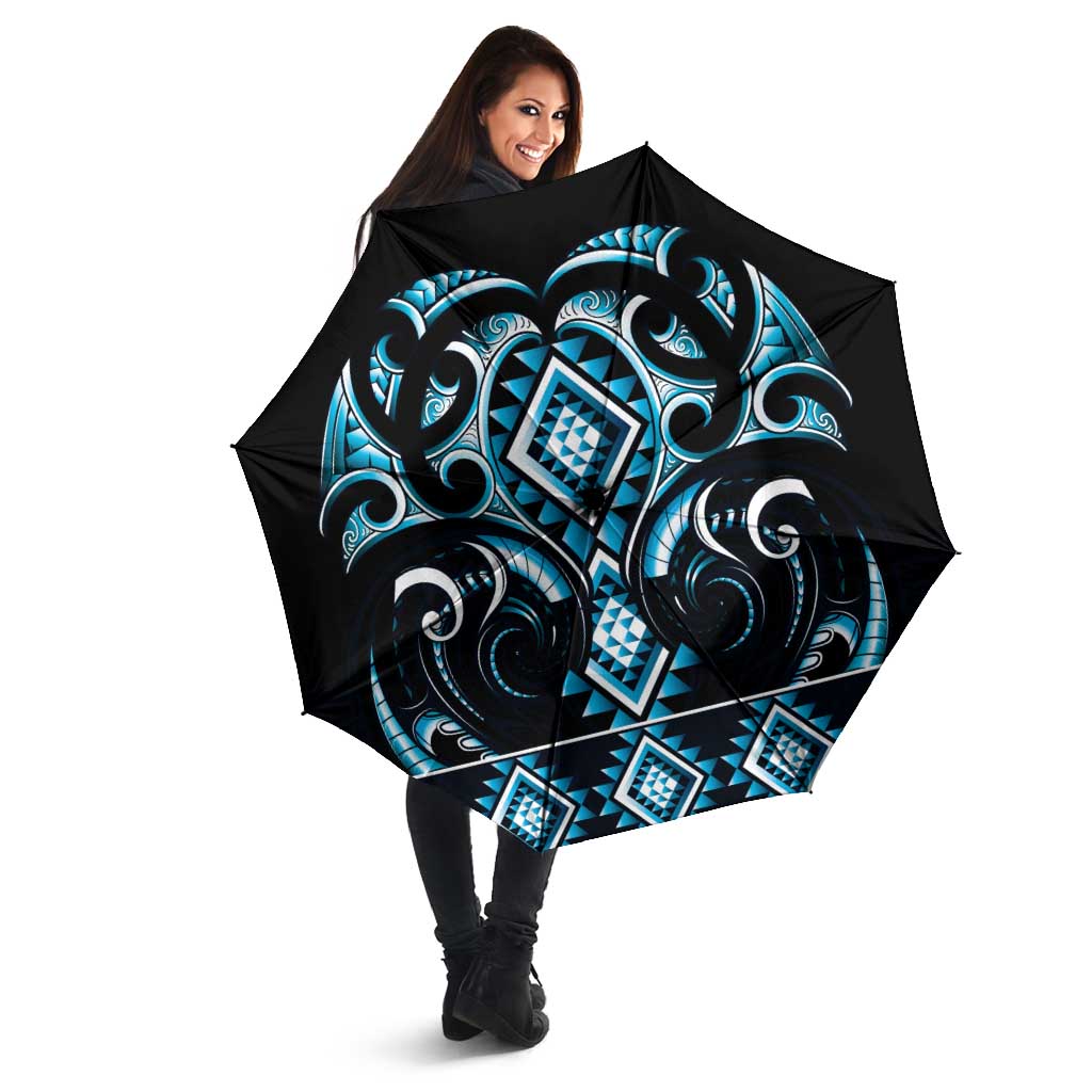Blue Ngaru Taniko With Aotearoa Maori Tattoo Umbrella - Polynesian Pride