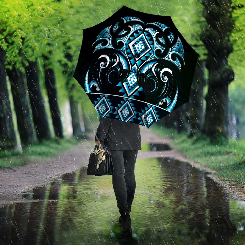 Blue Ngaru Taniko With Aotearoa Maori Tattoo Umbrella - Polynesian Pride
