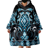 Blue Ngaru Taniko With Aotearoa Maori Tattoo Wearable Blanket Hoodie