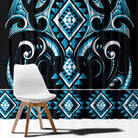 Blue Ngaru Taniko With Aotearoa Maori Tattoo Window Curtain