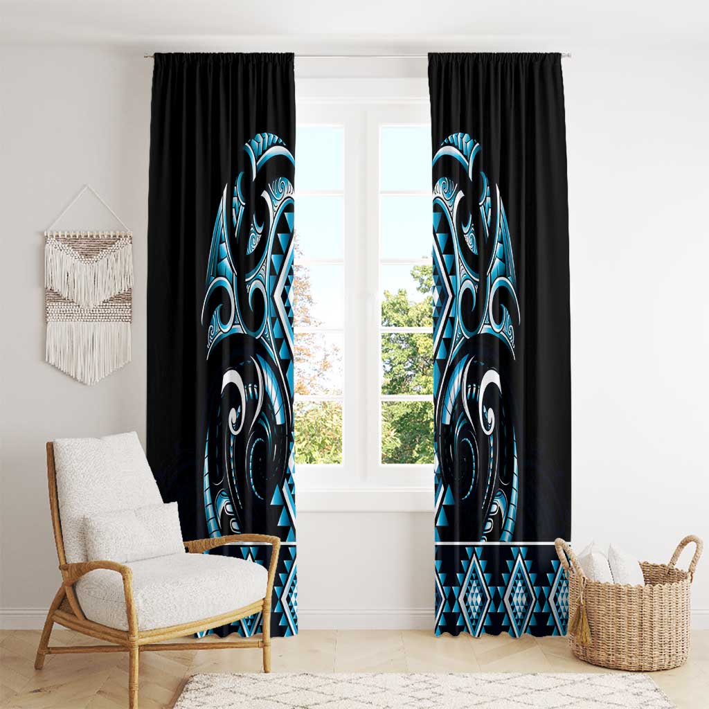 Blue Ngaru Taniko With Aotearoa Maori Tattoo Window Curtain