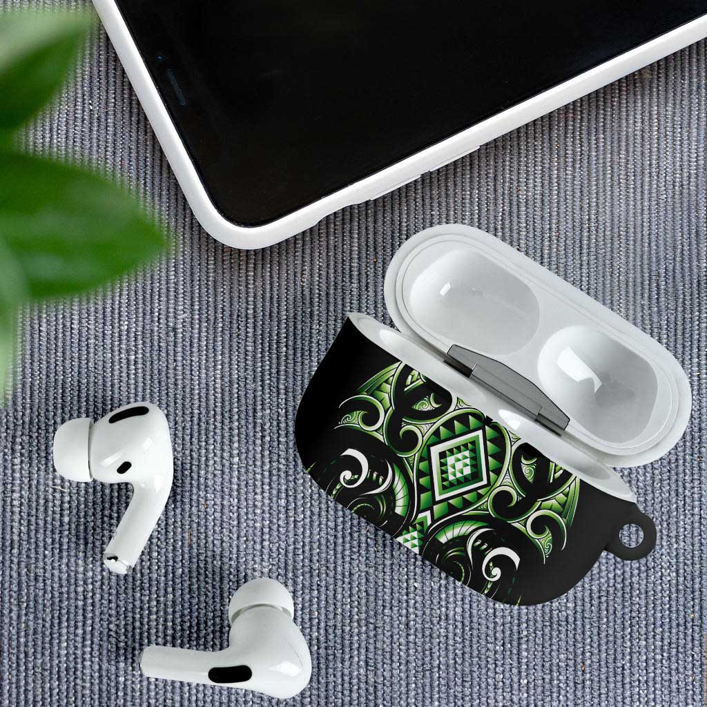 Green Ngaru Taniko With Aotearoa Maori Tattoo AirPods Case - Polynesian Pride