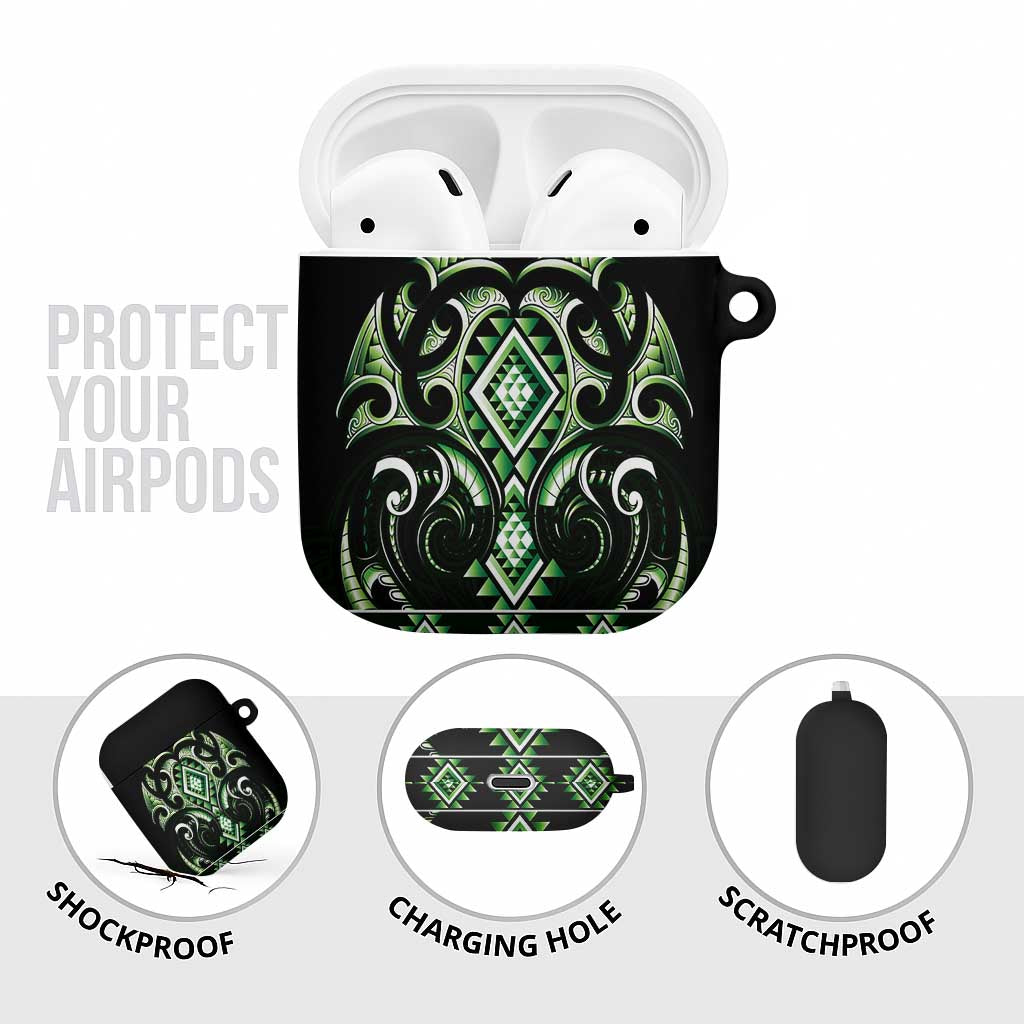 Green Ngaru Taniko With Aotearoa Maori Tattoo AirPods Case - Polynesian Pride