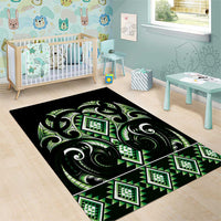 Green Ngaru Taniko With Aotearoa Maori Tattoo Area Rug