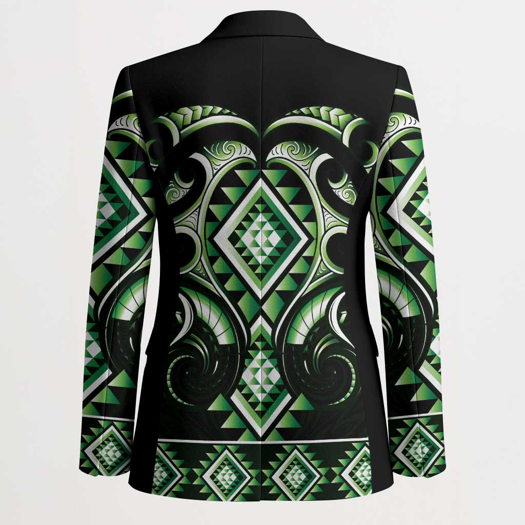 Green Ngaru Taniko With Aotearoa Maori Tattoo Blazer - Polynesian Pride