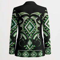 Green Ngaru Taniko With Aotearoa Maori Tattoo Blazer - Polynesian Pride