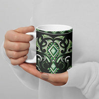 Green Ngaru Taniko With Aotearoa Maori Tattoo Ceramic Mug - Polynesian Pride