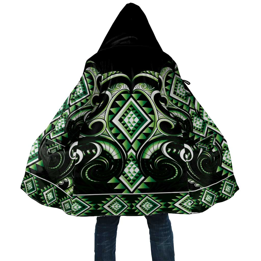 Green Ngaru Taniko With Aotearoa Maori Tattoo Cloak - Polynesian Pride