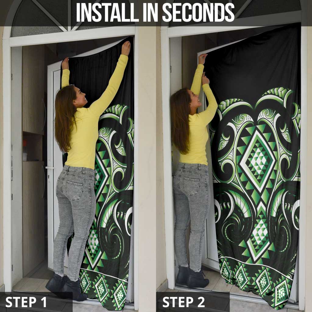 Green Ngaru Taniko With Aotearoa Maori Tattoo Door Cover - Polynesian Pride