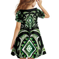 Green Ngaru Taniko With Aotearoa Maori Tattoo Family Matching Long Sleeve Bodycon Dress and Hawaiian Shirt LT14 - Polynesian Pride